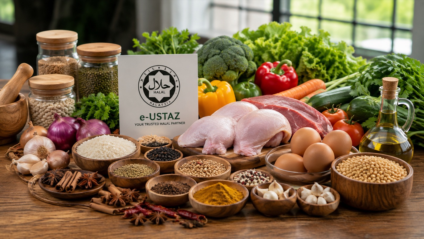 Raw ingredients laid out for halal pre-screening submission