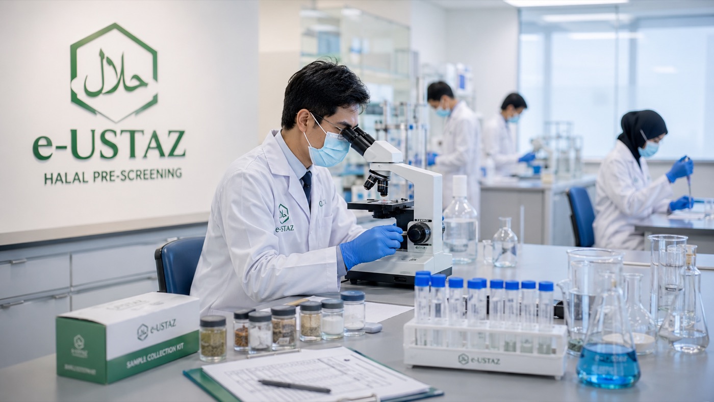 E-USTAZ specialists analyzing ingredient samples in the laboratory