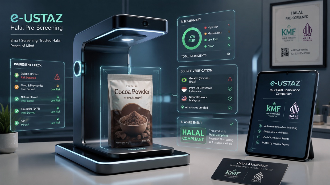Automated ingredient scanning station producing a halal compliance verdict