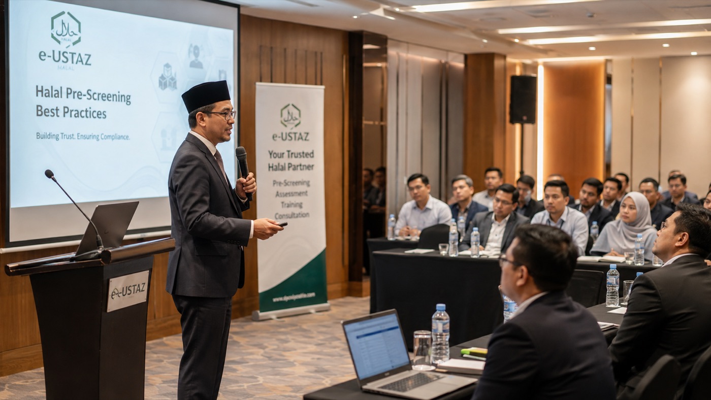 Qualified Ustaz scholar leading a halal pre-screening review session
